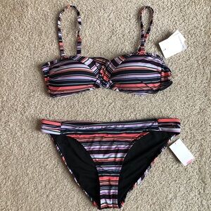 Gibson Latimer Striped Bikini Black Orange bathing suit two piece size XL